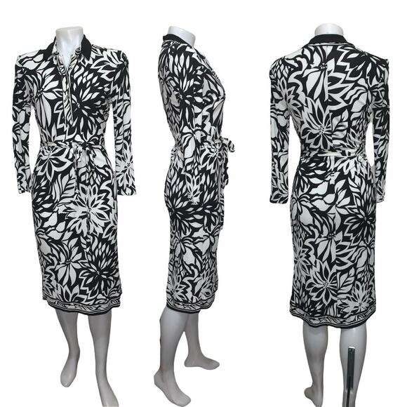 Talbots Black & White Floral Popover Belted Shirt Dress 6P - Picture 1 of 11